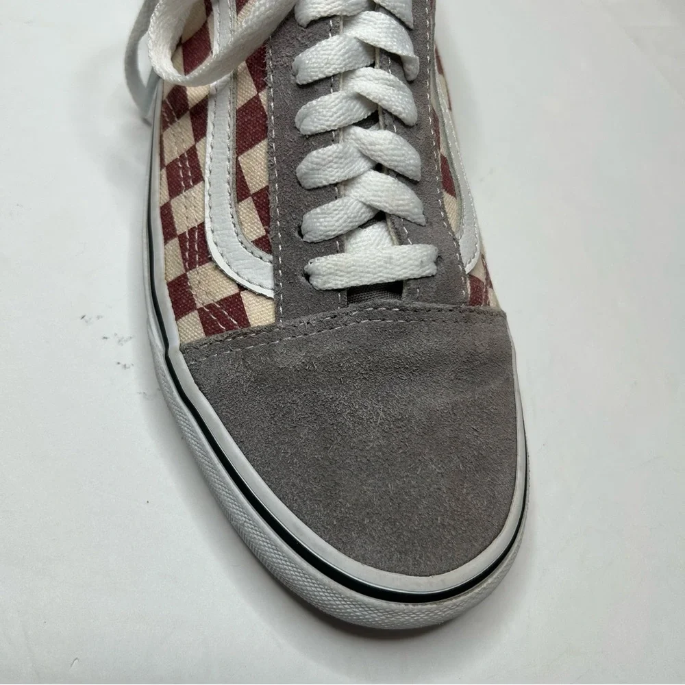 NEW VANS Old Skool Checkerboard Sneakers Burgundy Gray Suede Size 6.5
